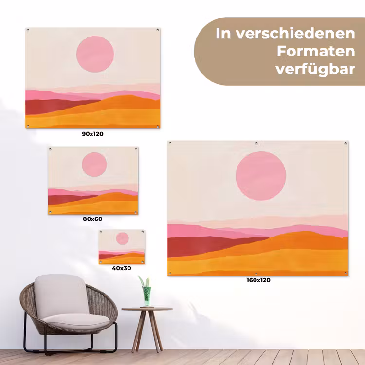 Heuvels - Oranje - Zon - Abstract tuinposter los doek klein -Xsfeer9_DE