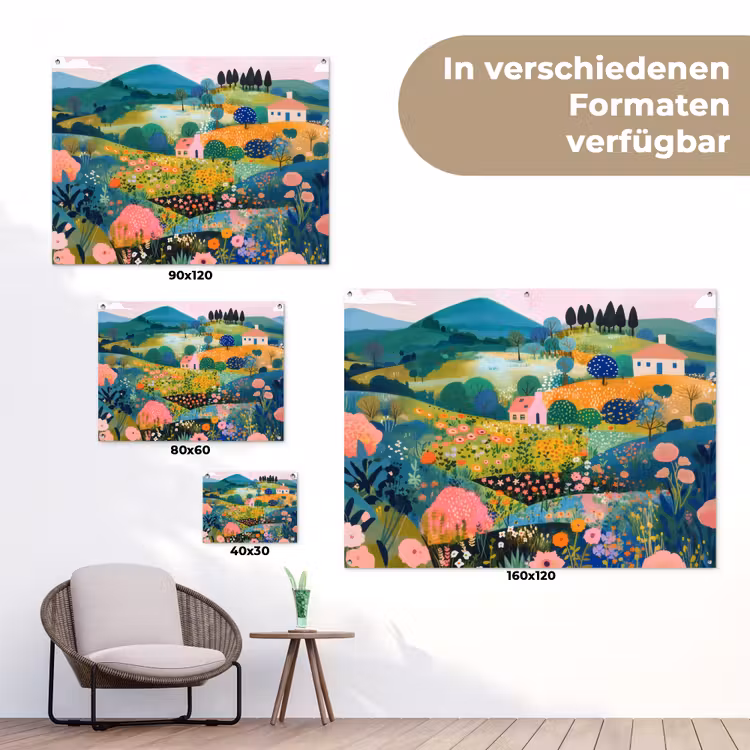 Heuvellandschap - Fantasierijk - Kleurcontrasten tuinposter los doek klein -Xsfeer9_DE
