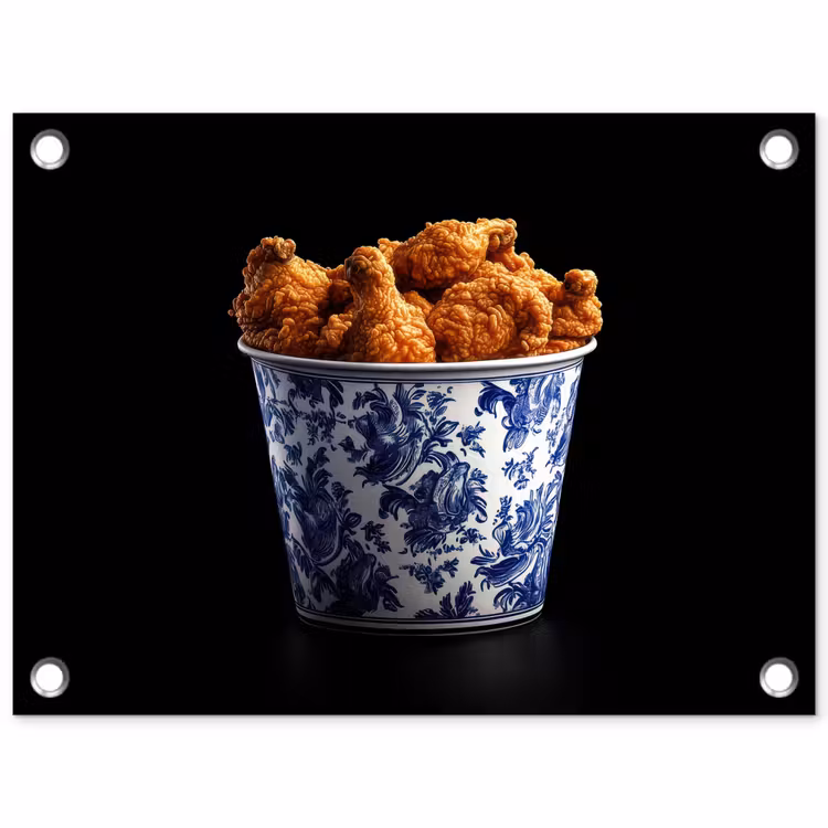 Kip - Bucket - Delfts blauw - Lekker tuinposter los doek klein -3d