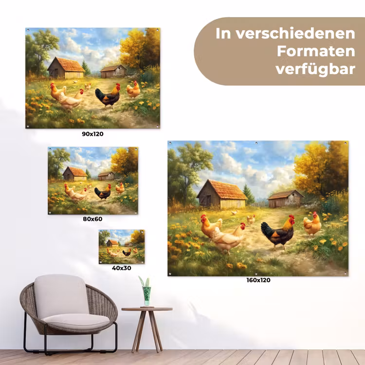 Kippen - Landelijke rust - Natuur tuinposter los doek klein -Xsfeer9_DE