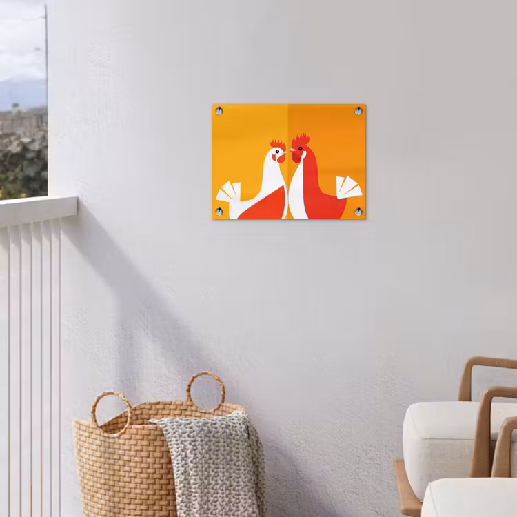 Kippen - Oranje - Vlakken tuinposter los doek klein -sfeer8