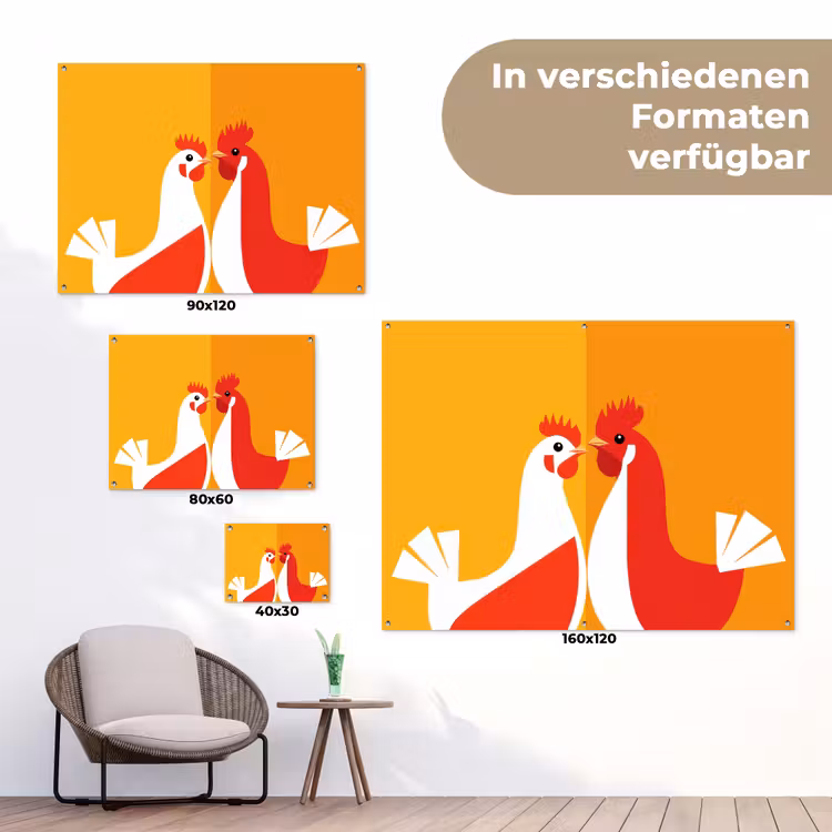 Kippen - Oranje - Vlakken tuinposter los doek klein -Xsfeer9_DE