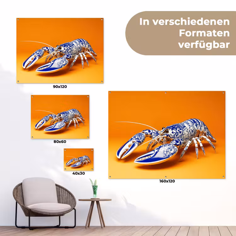 Kreeft - Delftsblauw - Schild - Stoer - Oranje tuinposter los doek klein -Xsfeer9_DE