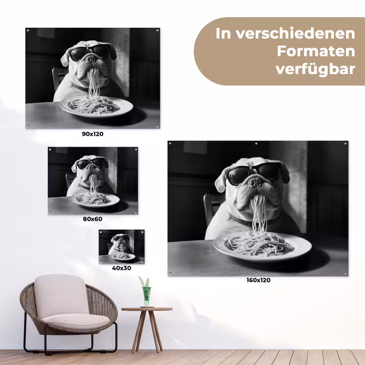 Hond - Bulldog - Pasta - Bril - Stoer - Dieren tuinposter los doek klein -Xsfeer9_DE