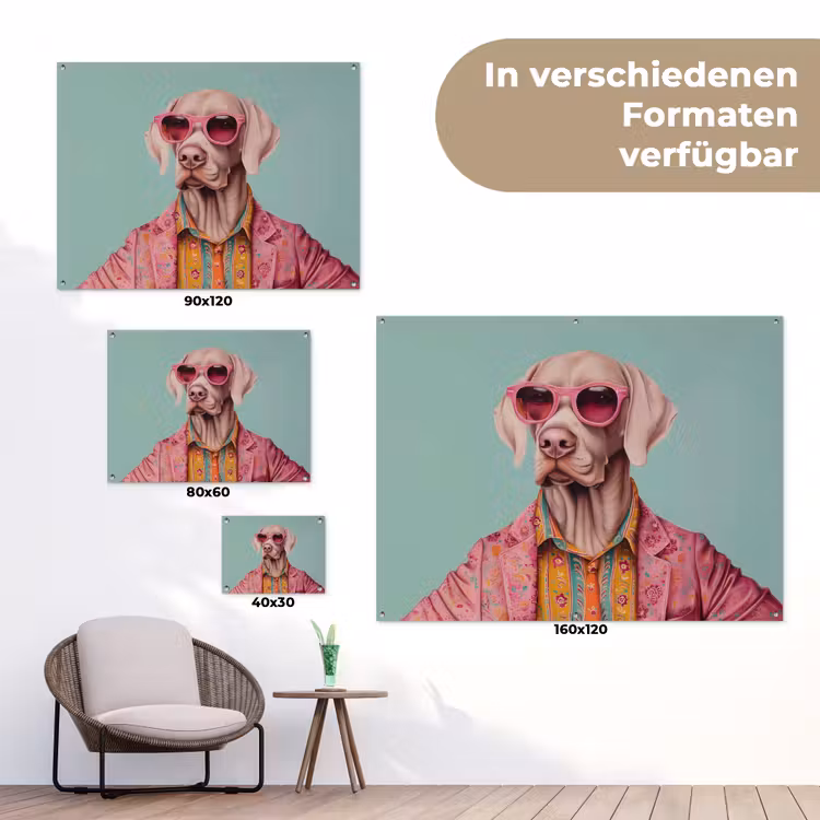 Hond - Overhemd - Bloemen - Bril tuinposter los doek klein -Xsfeer9_DE