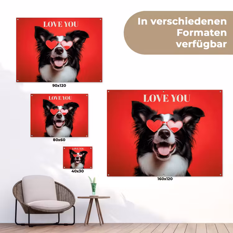 Hond - Hartjesbril - Loveyou - Rood tuinposter los doek klein -Xsfeer9_DE