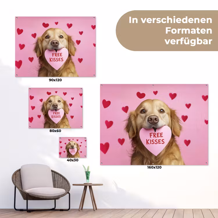 Hond - Kiss- Valentijn - Hartjes tuinposter los doek klein -Xsfeer9_DE