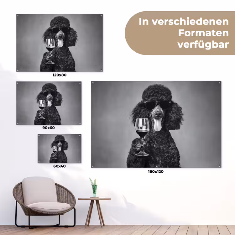 Hond - Krullen - Zonnebril - Wijn tuinposter los doek klein -Xsfeer9_DE