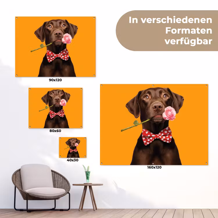 Hond - Oranje - Roos - Valentijn tuinposter los doek klein -Xsfeer9_DE