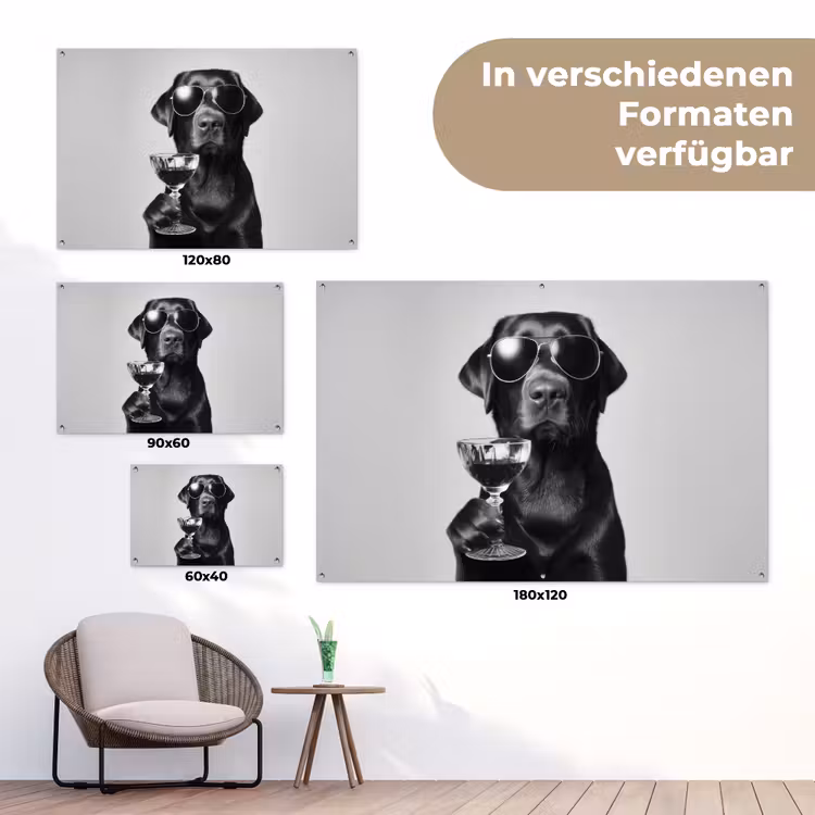 Hond - Zwart - Wijnglas - Zonnebril tuinposter los doek klein -Xsfeer9_DE