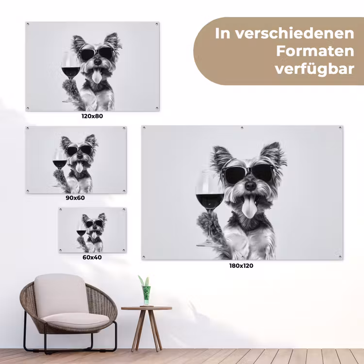 Hondje - Wijnglas - Zonnebril - Enthousiast tuinposter los doek klein -Xsfeer9_DE