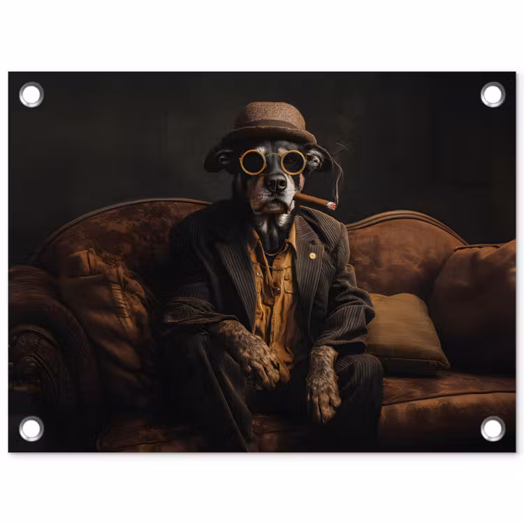 Hond - Sigaar - Hoed - Pak tuinposter los doek klein -3d