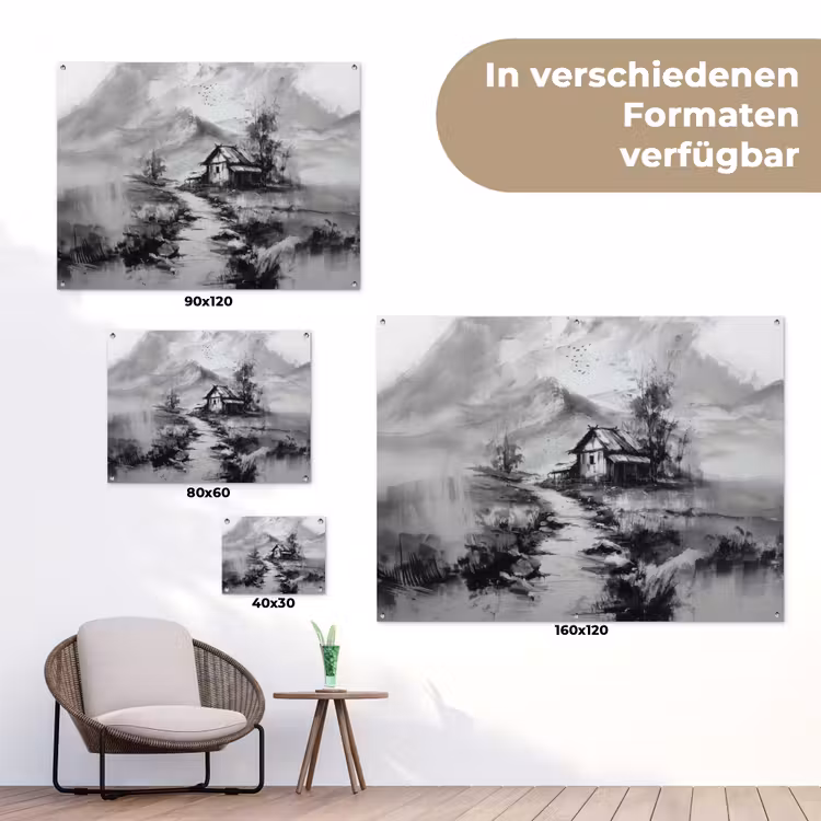 Hut - Grijs - Bergen - Mistig tuinposter los doek klein -Xsfeer9_DE