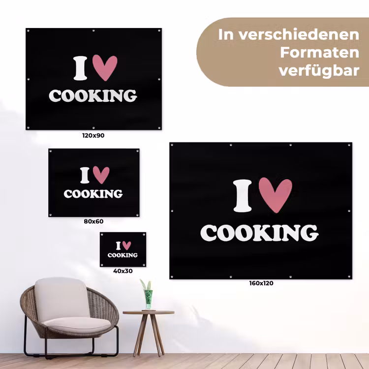 I love cooking - Koken - Hartje - Kookliefhebber - Kok - Spreuken tuinposter los doek klein -Xsfeer9_DE