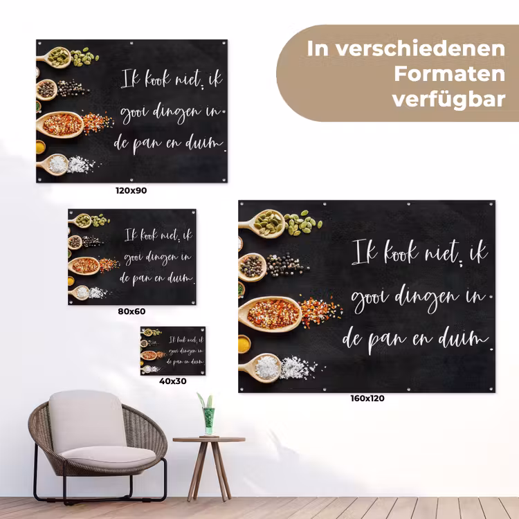 Ik gooi dingen in de pan en duim - Keuken - Quotes - Spreuken - Humor tuinposter los doek klein -Xsfeer9_DE