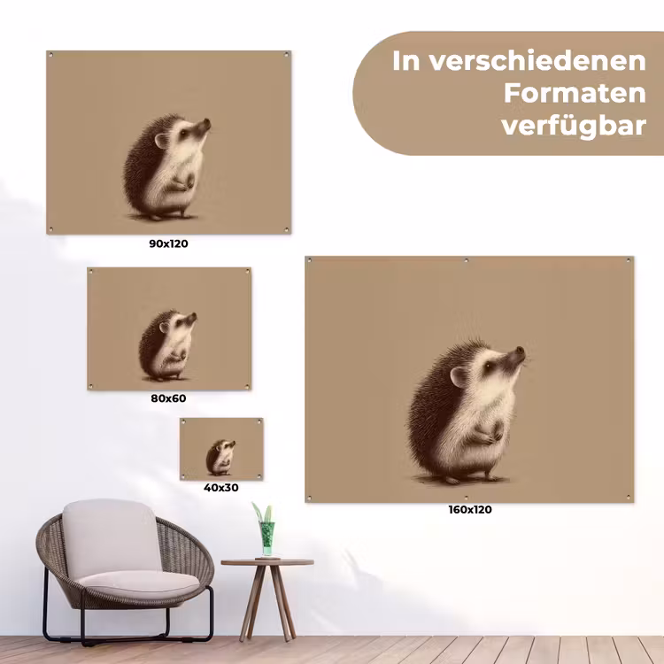 Egel - Snuitje - Bruin - Stekels tuinposter los doek klein -Xsfeer9_DE