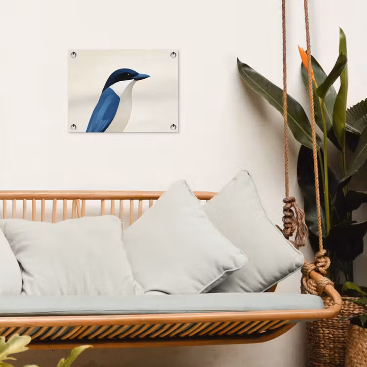 Illustratie - Blauw - Vogel tuinposter los doek klein -sfeer7