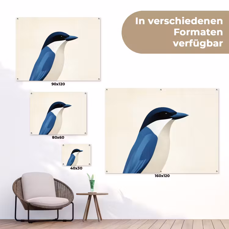Illustratie - Blauw - Vogel tuinposter los doek klein -Xsfeer9_DE