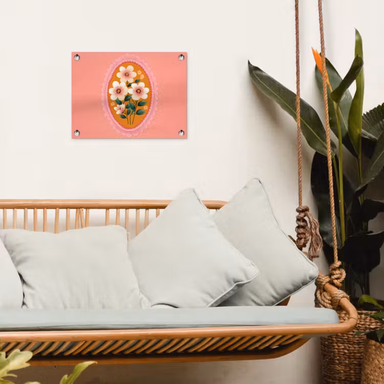 Illustratie - Bloemen - Rand - Roze tuinposter los doek klein -sfeer7