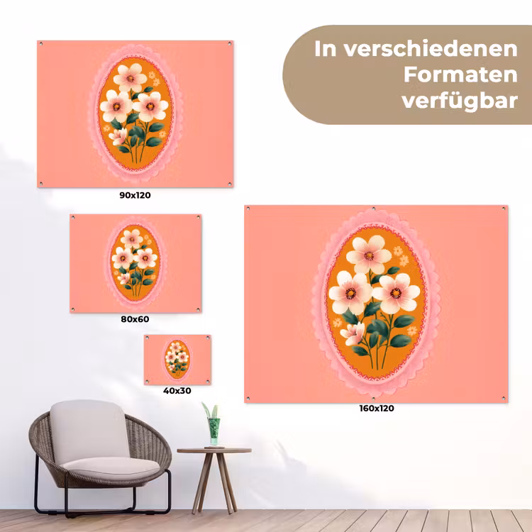 Illustratie - Bloemen - Rand - Roze tuinposter los doek klein -Xsfeer9_DE