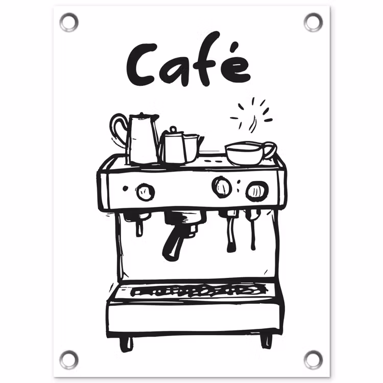 Illustratie - Café - Koffiemachine - Kopjes tuinposter los doek klein -3d