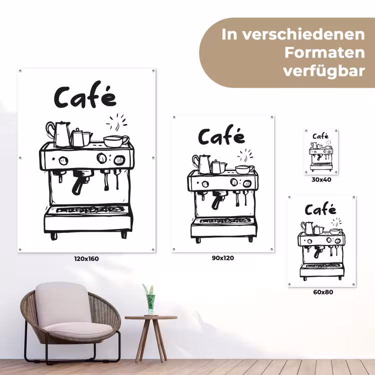 Illustratie - Café - Koffiemachine - Kopjes tuinposter los doek klein -Xsfeer9_DE