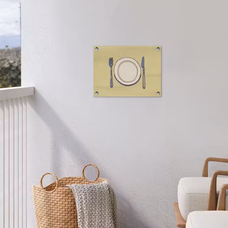 Illustratie - Bord - Bestek - Beige tuinposter los doek klein -sfeer8