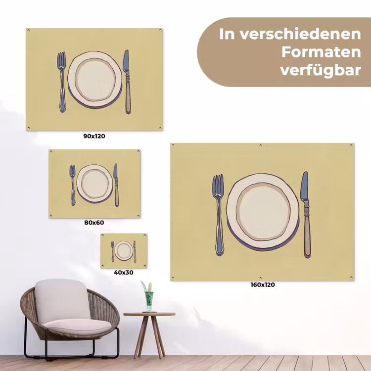 Illustratie - Bord - Bestek - Beige tuinposter los doek klein -Xsfeer9_DE