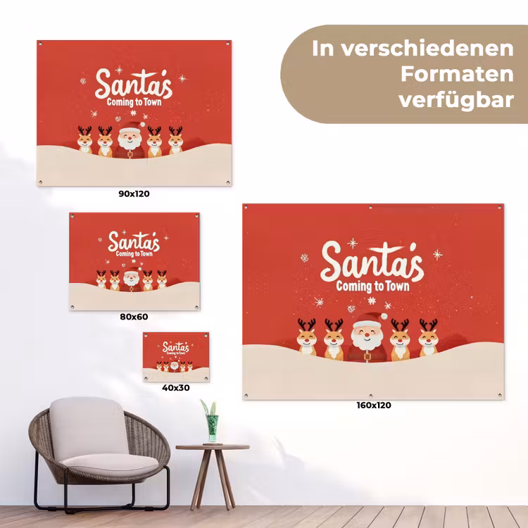 Illustratie - Kerstman - Rendieren - Rood tuinposter los doek klein -Xsfeer9_DE