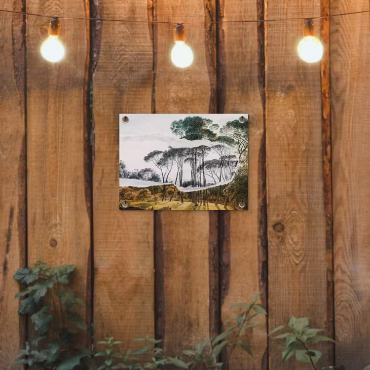 Italiaans landschap parasoldennen - Kunst - Hendrik Voogd - Schilderij - Zwart wit - Oude meesters tuinposter los doek klein -sfeer1