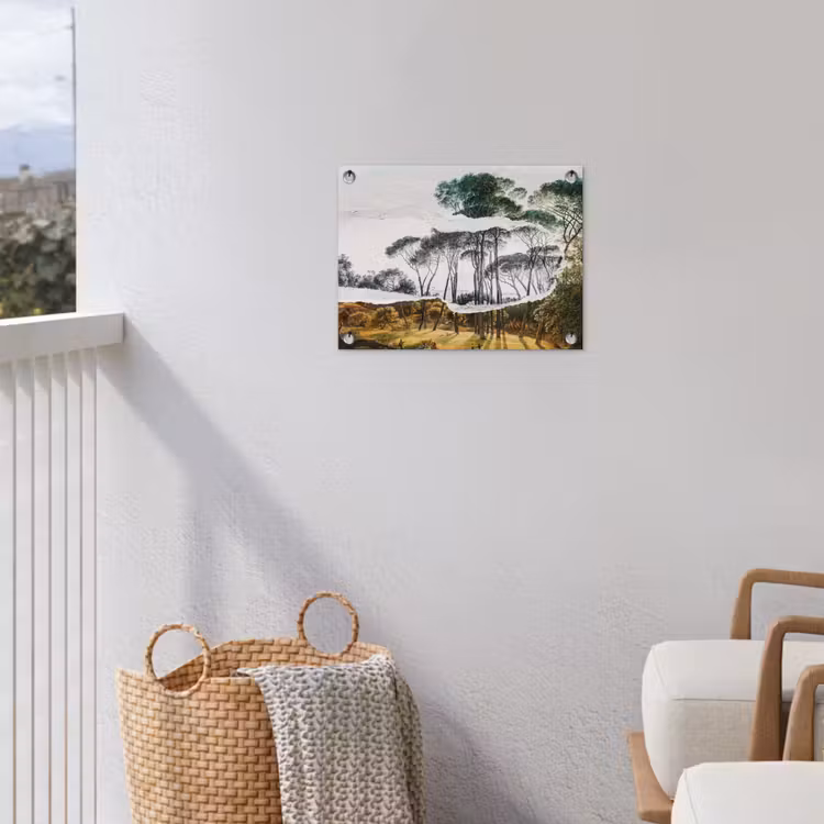 Italiaans landschap parasoldennen - Kunst - Hendrik Voogd - Schilderij - Zwart wit - Oude meesters tuinposter los doek klein -sfeer8