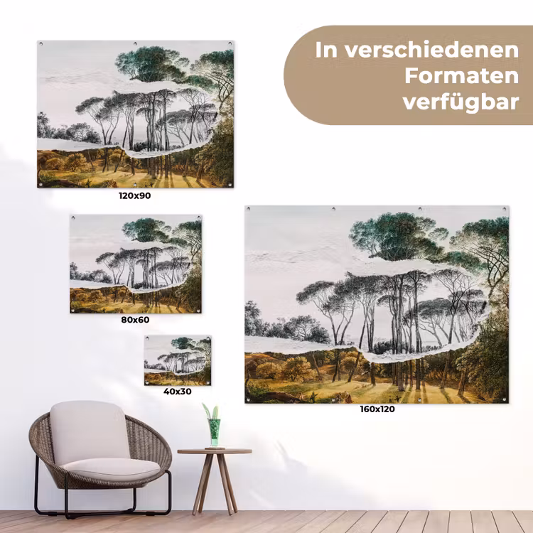 Italiaans landschap parasoldennen - Kunst - Hendrik Voogd - Schilderij - Zwart wit - Oude meesters tuinposter los doek klein -Xsfeer9_DE