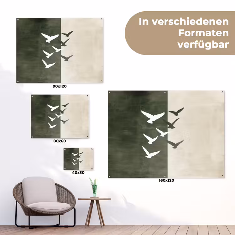 Japandi - Vogel - Groen tuinposter los doek klein -Xsfeer9_DE