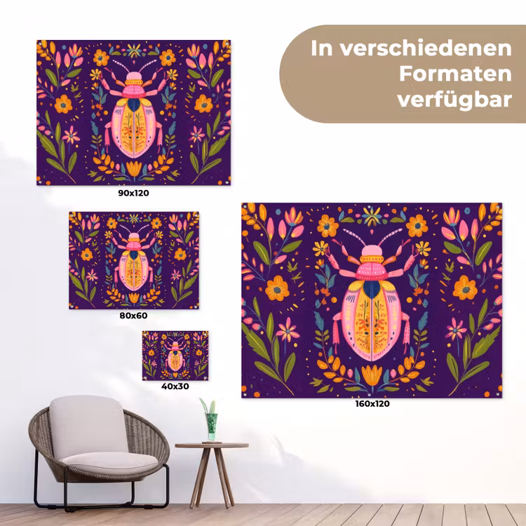 Kever - Felgekleurd - Bloemen - Bladeren tuinposter los doek klein -Xsfeer9_DE