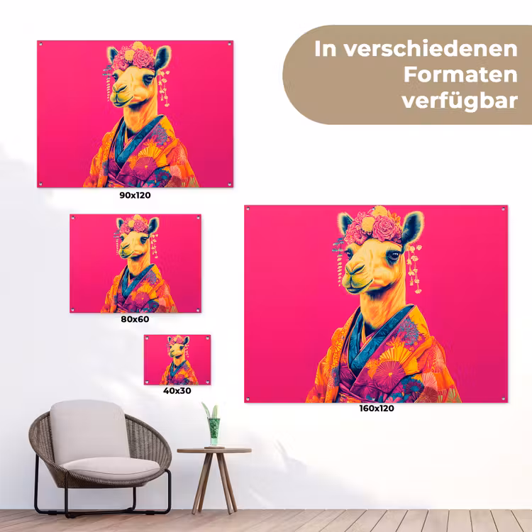 Kameel - Bloemen - Kimono - Waaiers tuinposter los doek klein -Xsfeer9_DE