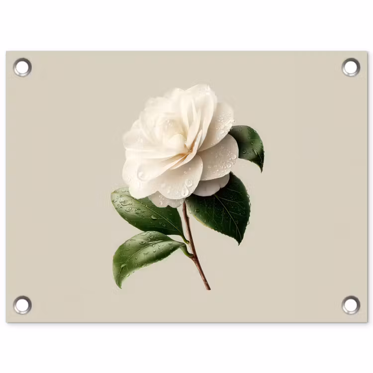 Cameliabloem - Wit - Groen tuinposter los doek klein -3d