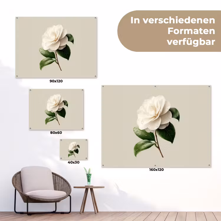 Cameliabloem - Wit - Groen tuinposter los doek klein -Xsfeer9_DE