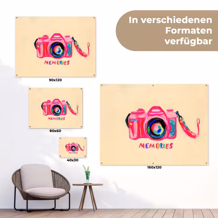 Camera - Memories - Roze - Geschilderd tuinposter los doek klein -Xsfeer9_DE