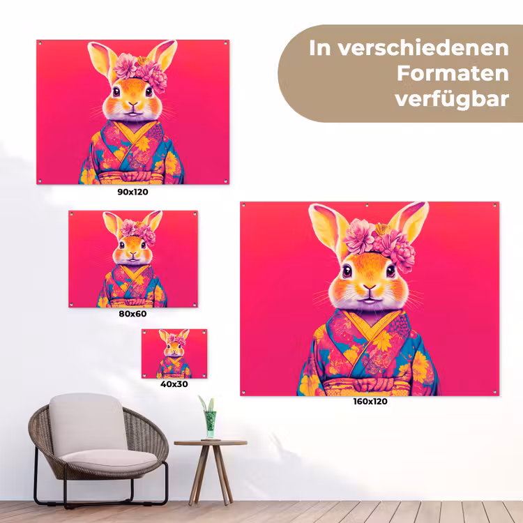 Konijn - Bloemen - Kleurrijk - Kimono tuinposter los doek klein -Xsfeer9_DE