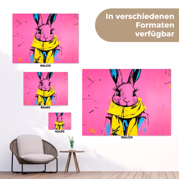 Konijn - Felroze - Sjaal - Abstract tuinposter los doek klein -Xsfeer9_DE
