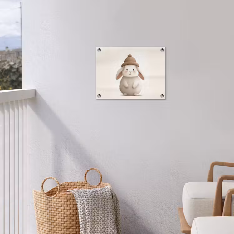 Konijn - Muts - Oren - Beige tuinposter los doek klein -sfeer8