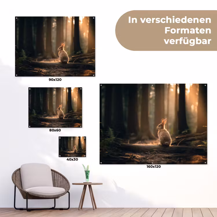 Konijn - Bos - Zonnestralen tuinposter los doek klein -Xsfeer9_DE