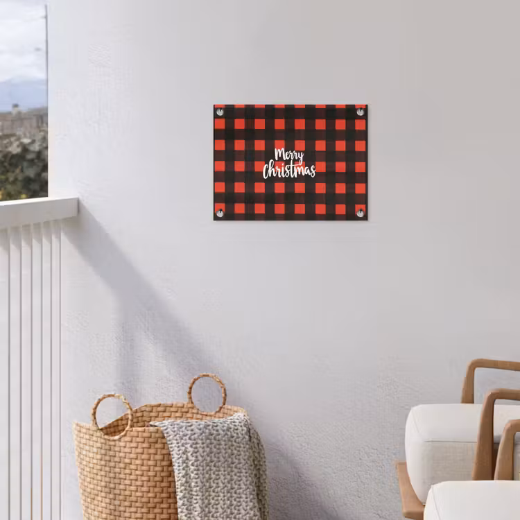 Geruit - Rood - Tekst - Christmas tuinposter los doek klein -sfeer8