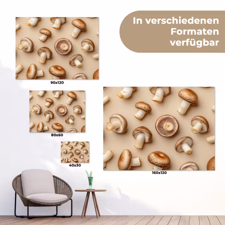 Kastanje Champignons - Beige tuinposter los doek klein -Xsfeer9_DE
