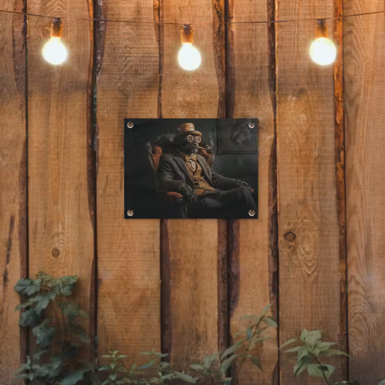 Kat - Pak - Oranje - Sigaar tuinposter los doek klein -sfeer1