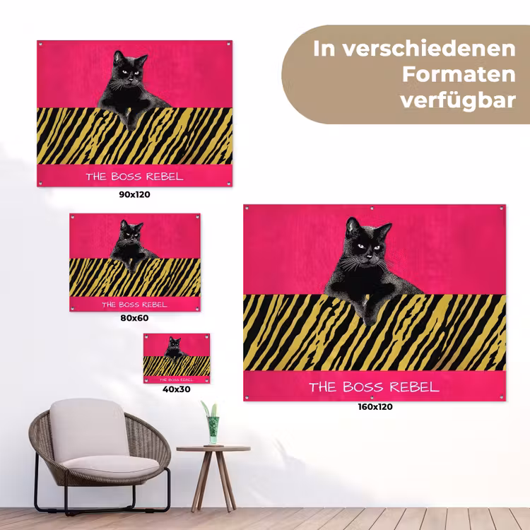 Kat - Baas - Roze - Tijgerprint tuinposter los doek klein -Xsfeer9_DE