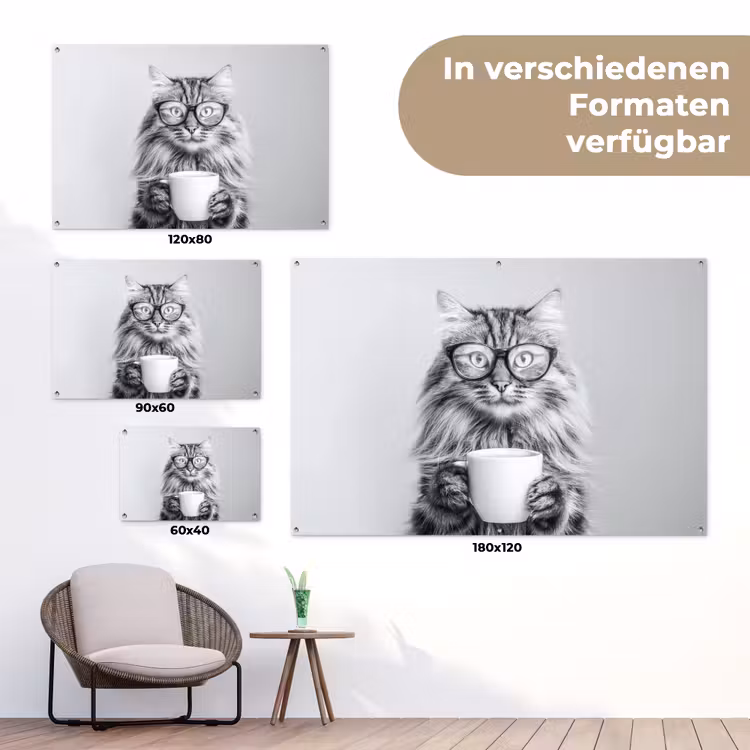 Kat - Bril - Mok - Pluizig tuinposter los doek klein -Xsfeer9_DE