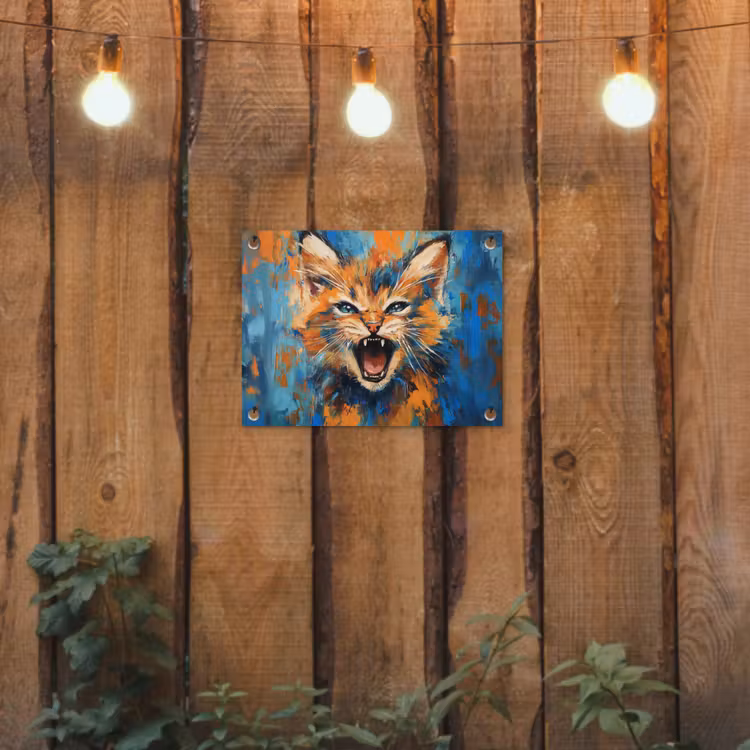 Kat - Kleurrijk - Oranje - Blauw tuinposter los doek klein -sfeer1