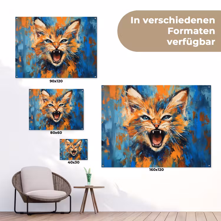 Kat - Kleurrijk - Oranje - Blauw tuinposter los doek klein -Xsfeer9_DE