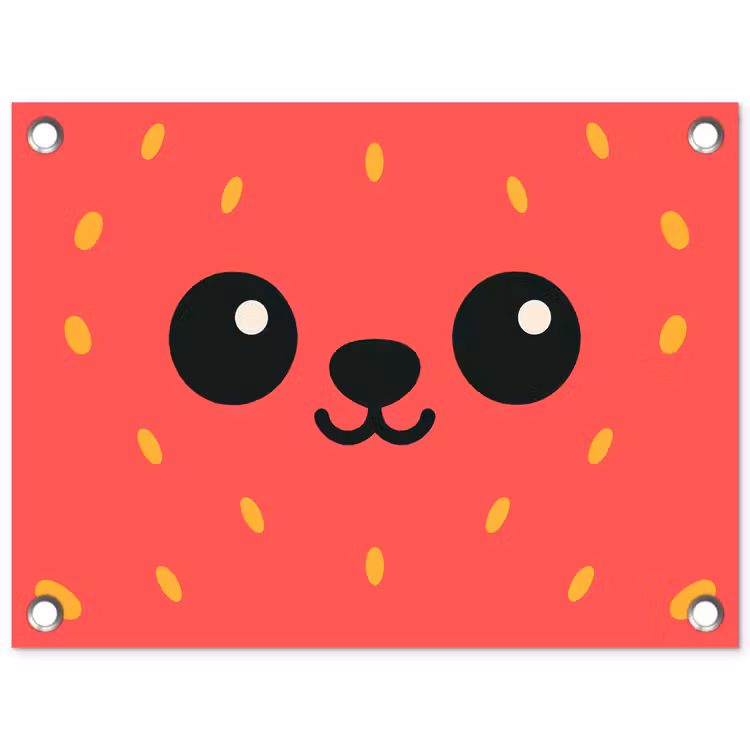 Kat - Aardbei - Cartoon tuinposter los doek klein -3d